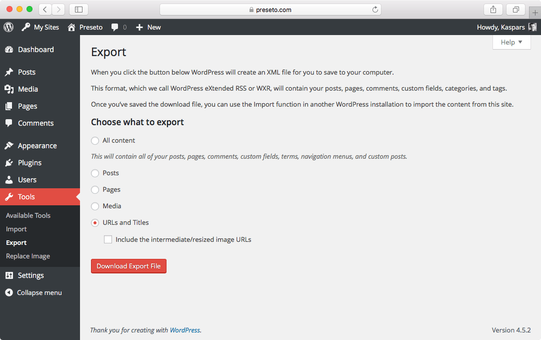 The URL and title export tool